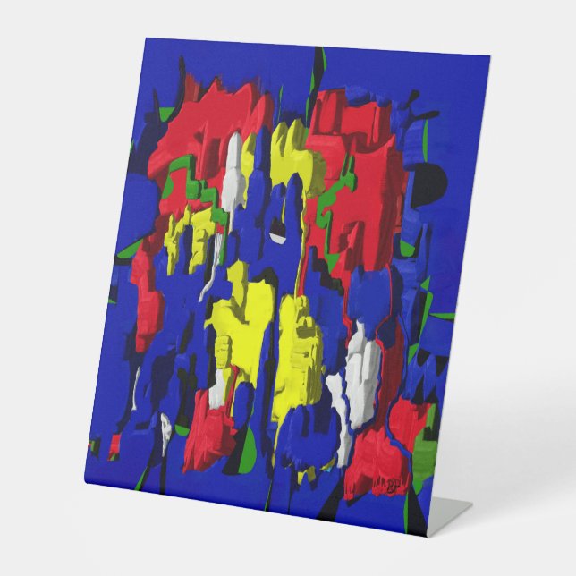 Cracks in blue, abstract pedestal sign (Front)
