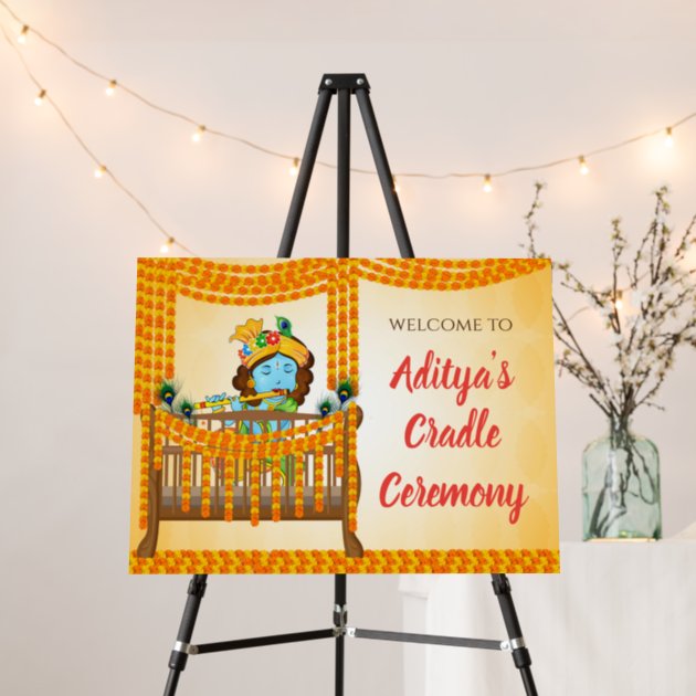 Baby Girl Naming Cradle Ceremony welcome sign | Zazzle