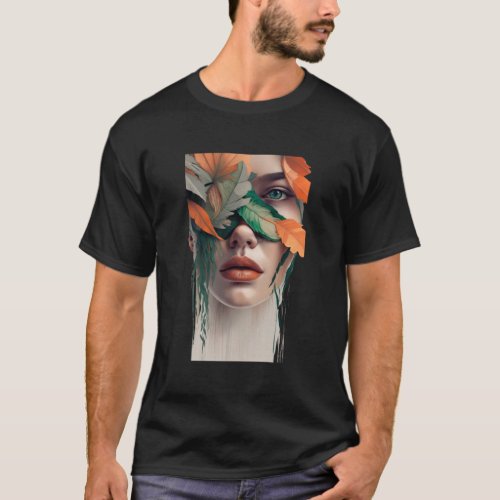 Craft a mysterious portrait of a woman T_Shirt
