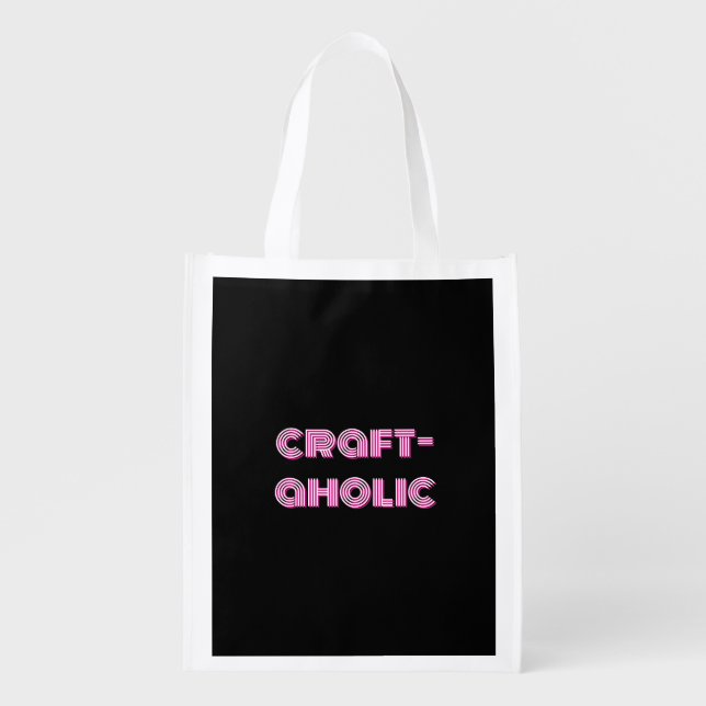 Craft-Aholic Tote Bag – Funky Pink Black & White  (Front)