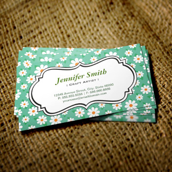 Craft Artist Elegant Green And White Daisy Business Card by CardHunter at Zazzle