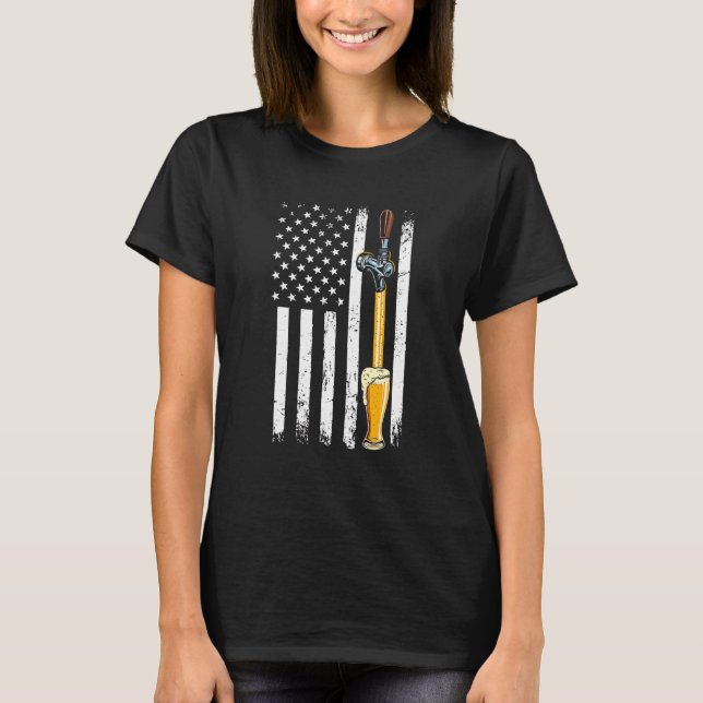 Craft Beer American Flag Usa 4th July Brewery T-Shirt (Front)