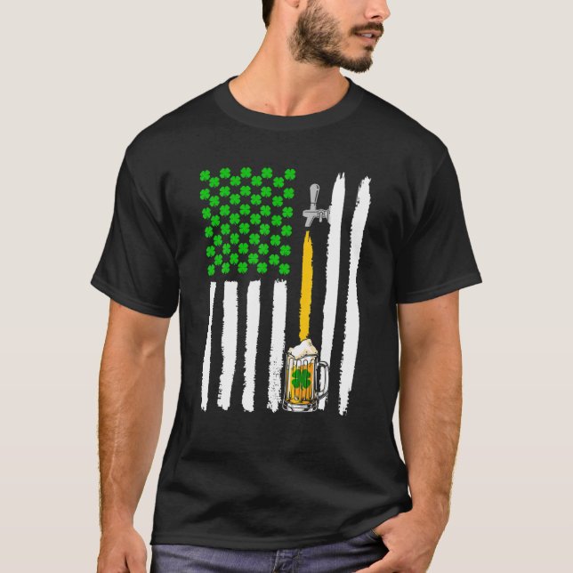 Craft Beer American Flag USA , Funny St Patrick's T-Shirt (Front)