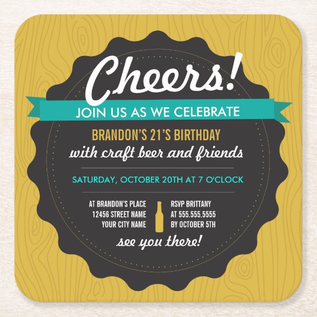 Craft Beer Birthday Coaster Invite (Front)