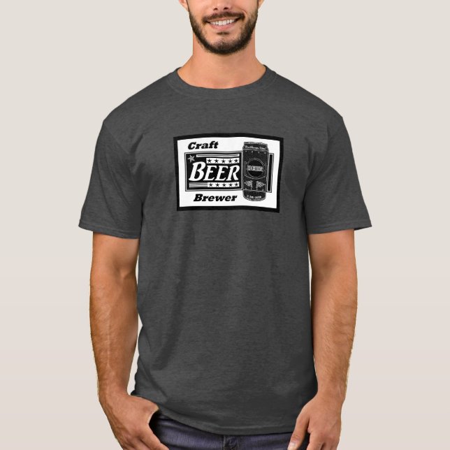 Craft Beer Brewer - Black & White Can Stars T-Shirt (Front)