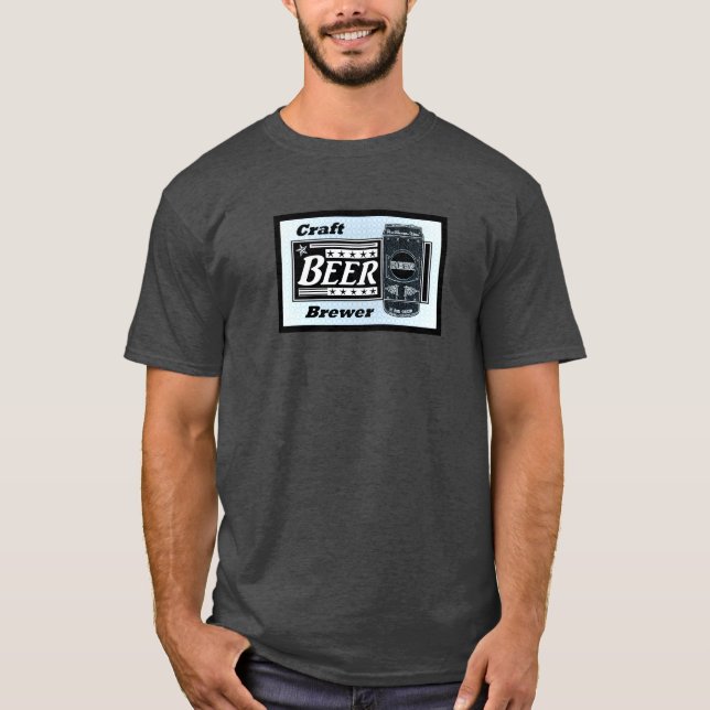 Craft Beer Brewer - Blue Black & White Can Stars T-Shirt (Front)