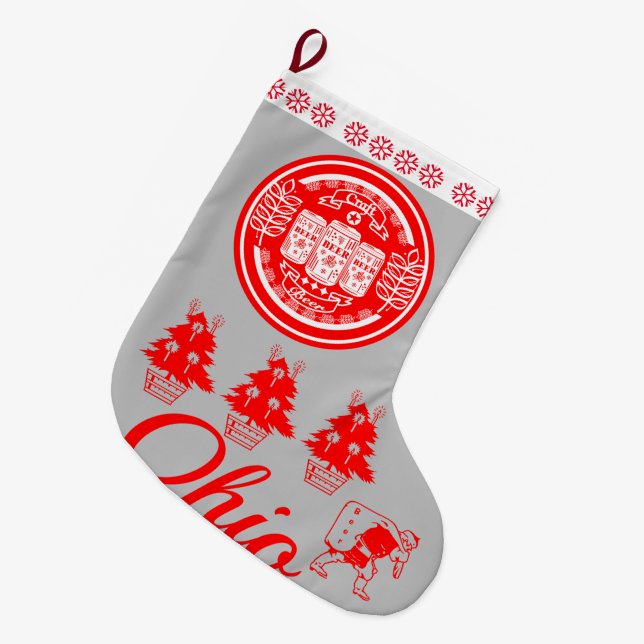 Craft Beer Christmas Ohio  - Beer Cans R G W Large Christmas Stocking (Front (Hanging))