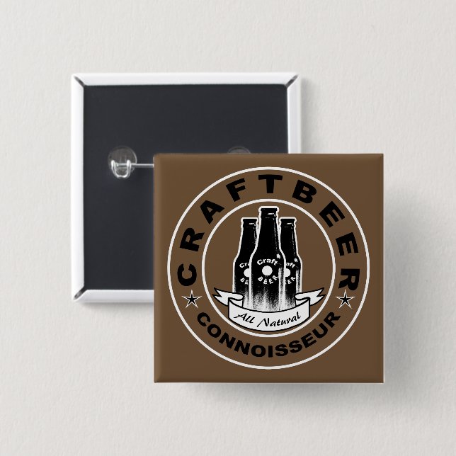 Craft Beer Connoisseur Brown Pinback Button (Front & Back)