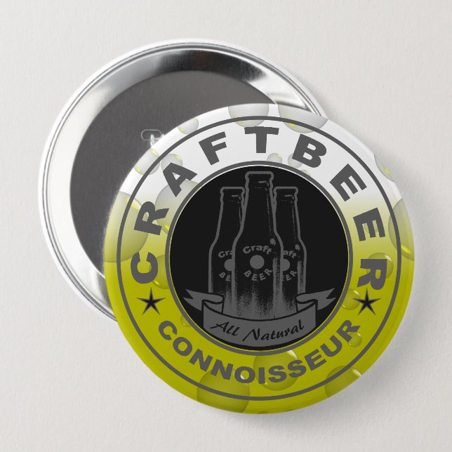 Craft Beer Connoisseur Bubble Yellow Button (Front & Back)
