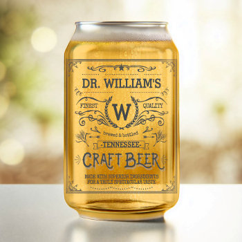 Craft Beer Custom Name And Monogram Vintage Look Can Glass by FunnyTShirtsAndMore at Zazzle