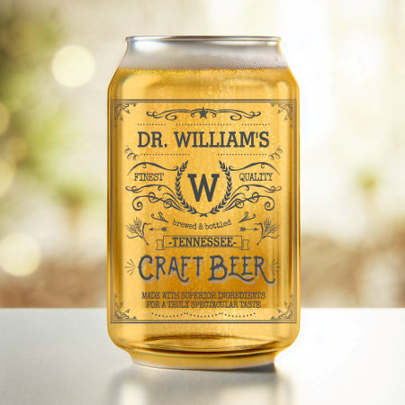 Craft Beer Custom Name And Monogram Vintage Look Can Glass