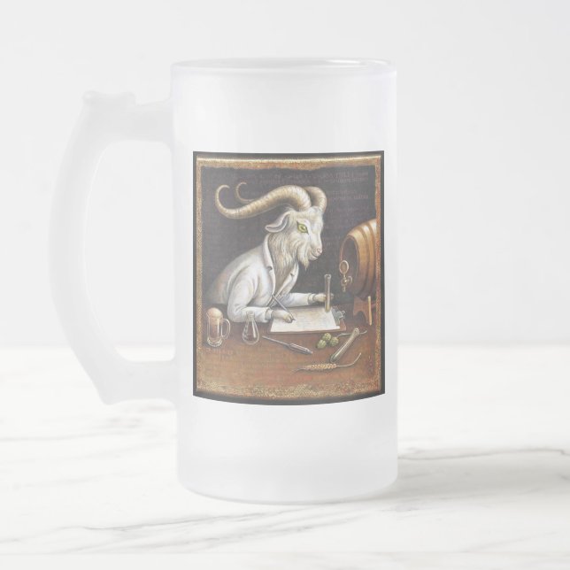 Craft Beer Goat Mug: Zymology Frosted Glass Beer Mug (Left)