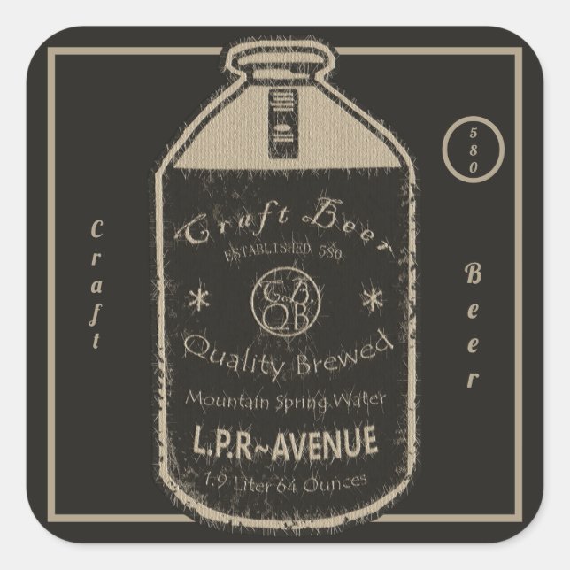 Craft Beer -Growler Jug Brown Distressed Square Sticker (Front)