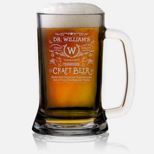 Craft Beer Homebrew Custom Name Monogram Vintage Stein