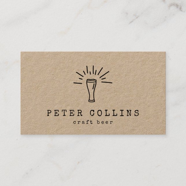craft beer rustic doodle kraft paper business card (Front)