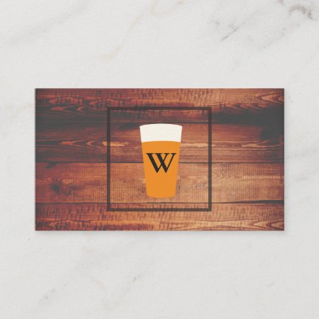 Craft Beer Rustic Wood Square Element Monogram Business Card