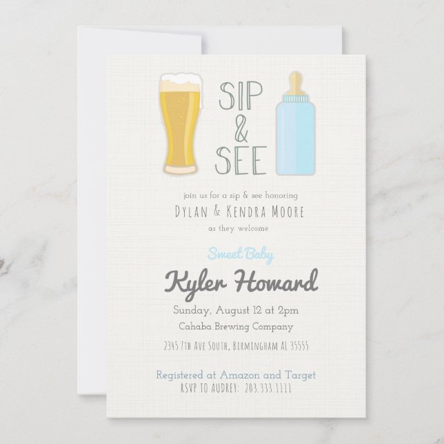 Craft Beer Sip & See Baby Boy Shower Invitation (Front)