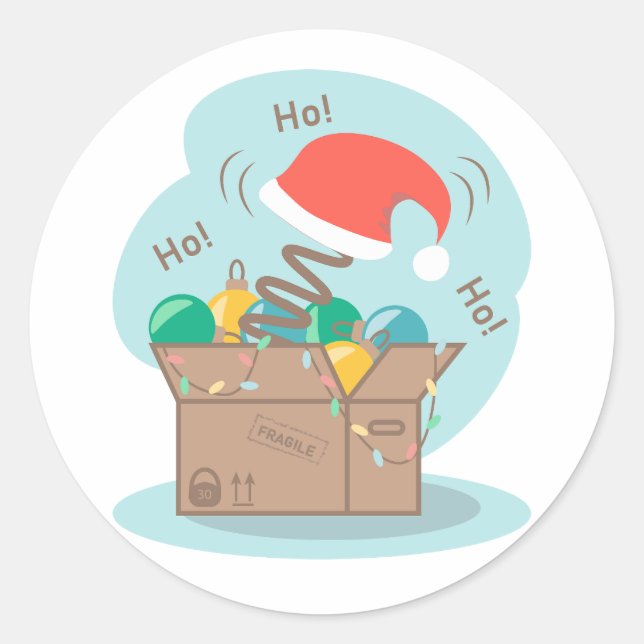 Craft box with Christmas decoration and Santa hat  Classic Round Sticker (Front)