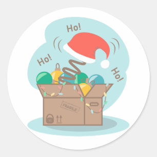 Craft box with Christmas decoration and Santa hat Classic Round Sticker