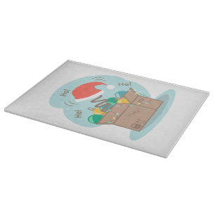 Craft box with Christmas decoration and Santa hat Cutting Board