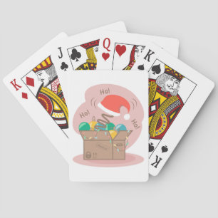 Craft box with Christmas decoration and Santa hat  Poker Cards