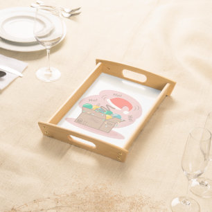 Craft box with Christmas decoration and Santa hat Serving Tray