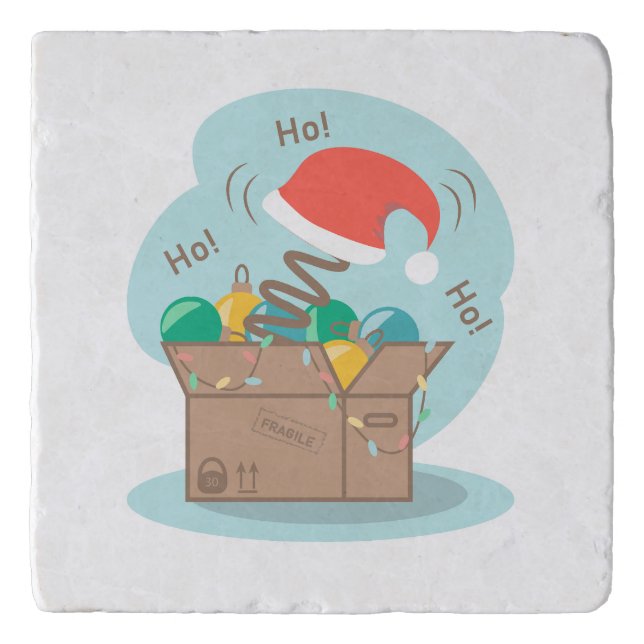 Craft box with Christmas decoration and Santa hat  Trivet (Front)