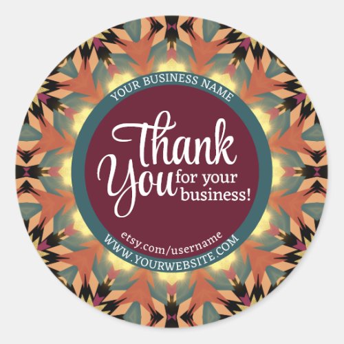 Craft Business Thank You Warm Burgundy Teal Glow Classic Round Sticker