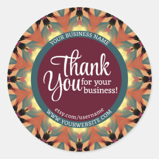 Craft Business Thank You Warm Burgundy Teal Glow Classic Round Sticker