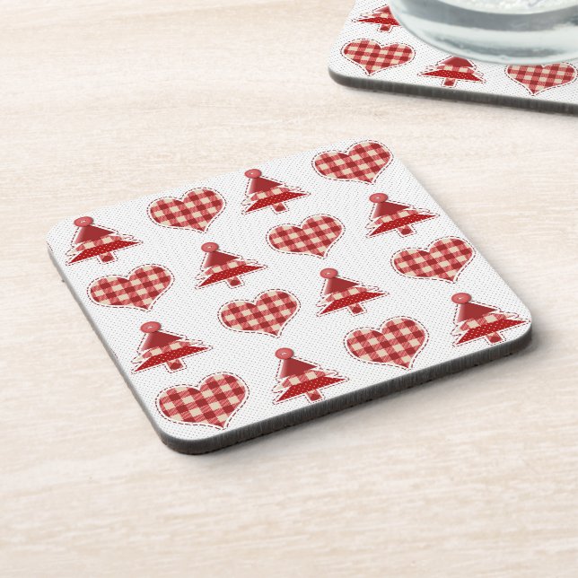Craft Christmas Trees and Hearts Pattern Beverage Coaster (Left Side)