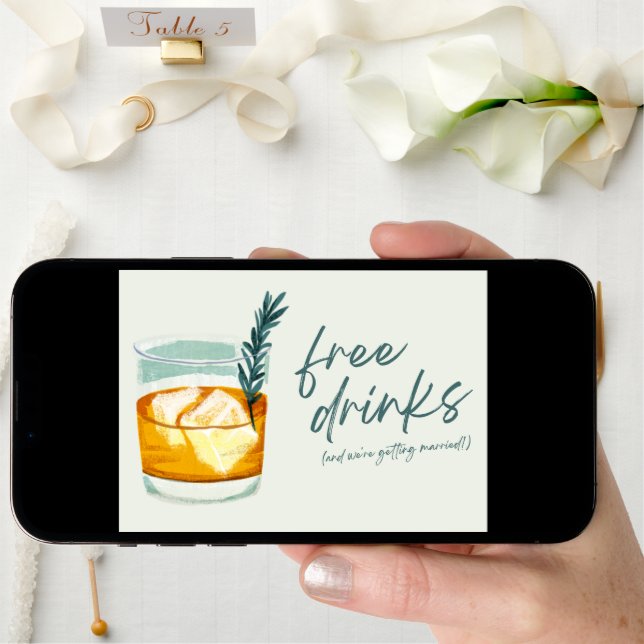 Craft Cocktail Funny Free Drinks Photo Wedding Save The Date (Front Digital)
