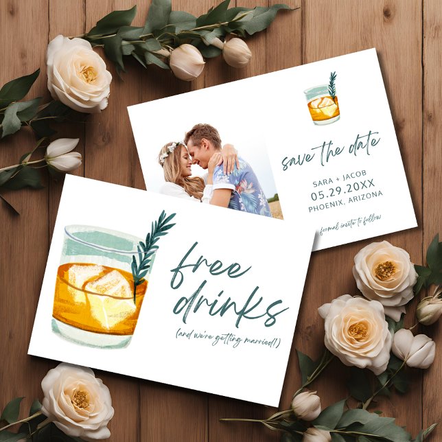 Craft Cocktail Funny Free Drinks Photo Wedding Save The Date (Craft Cocktail Funny Free Drinks Photo Wedding Save The Date)