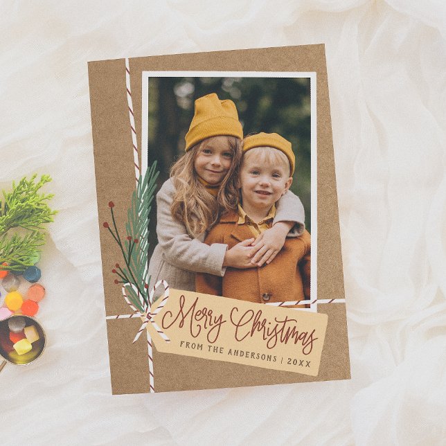 Craft Gift & Bow Merry Christmas Holiday Photo Card (Creator Uploaded)