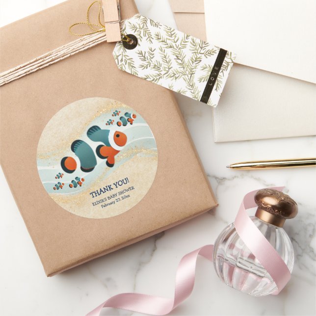Craft Glitter Clown Fish Nemo Baby Shower Classic Round Sticker (Gifting)