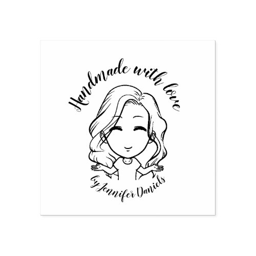 Craft Handmade with love named person wavy hair Rubber Stamp