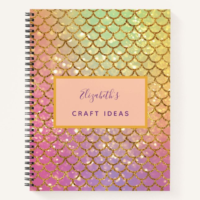 Craft ideas mermaid scales pink gold notebook (Front)