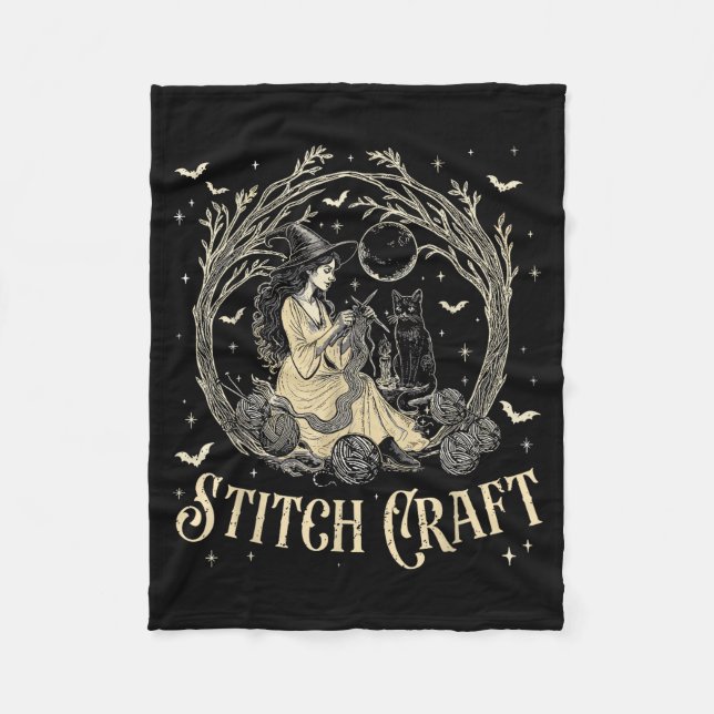 Craft M Witch Halloween Cat Witch Girls Trip  Fleece Blanket (Front)