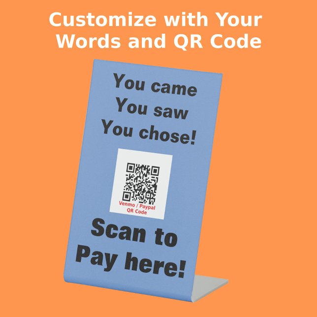 Craft Market Funny QR Code Payment Blue Pedestal Sign (Front with Background)