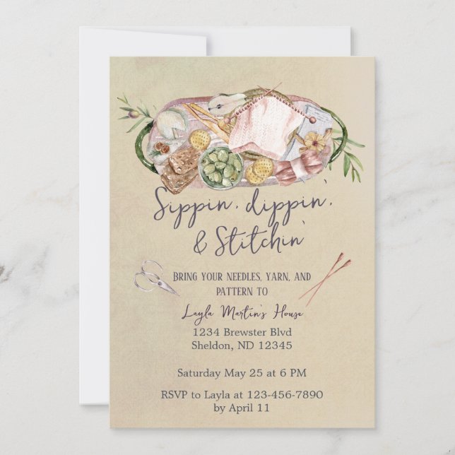 Craft Night Knitting Party  Invitation (Front)