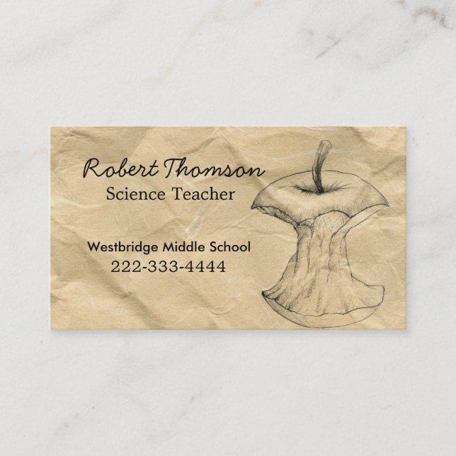 Craft Paper Apple Drawing Teacher's Business Card (Front)