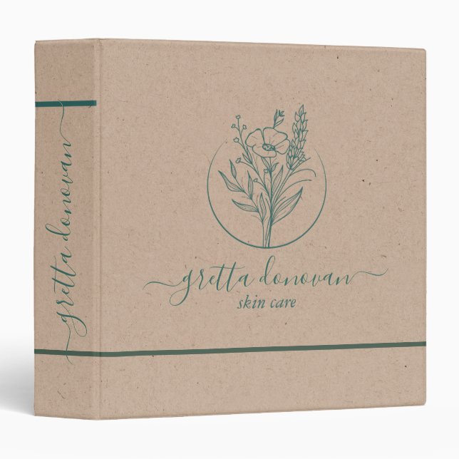 Craft paper, Botanical logo, green typography 3 Ring Binder (Front/Spine)
