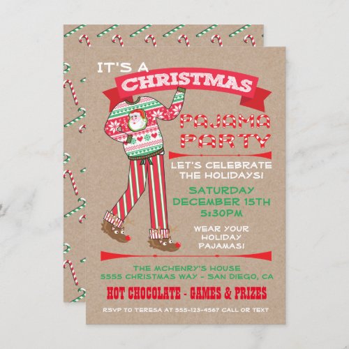 Craft Paper Christmas Pajama Party Invitations