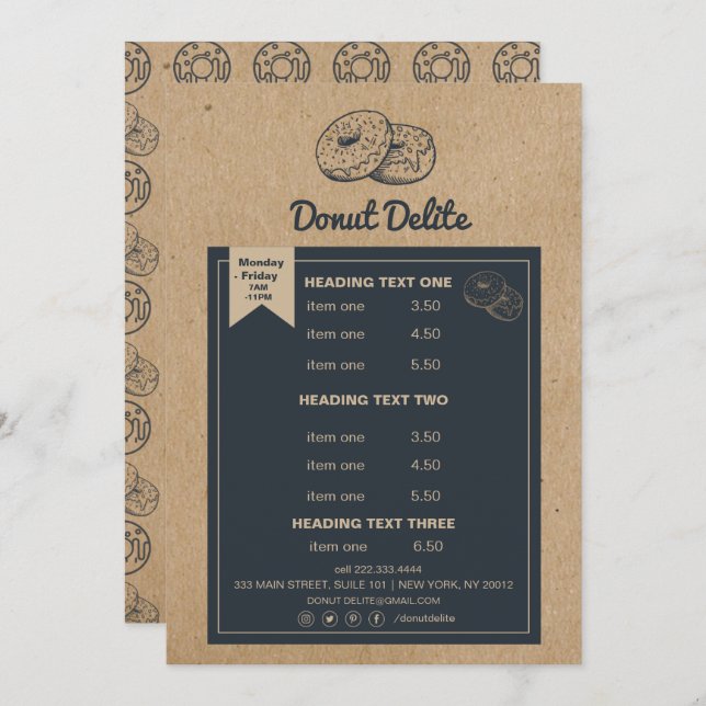 craft paper donut bakery pattern flyer program (Front/Back)
