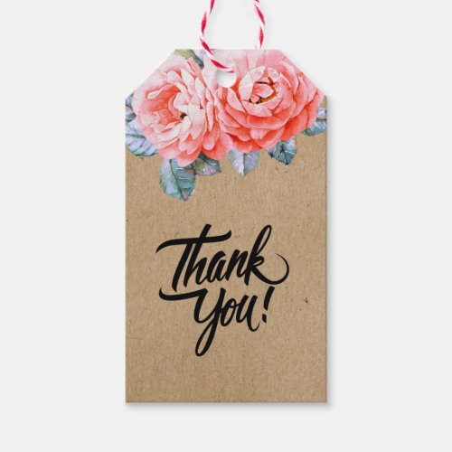 Craft Paper Handmade Watercolor Pink Flowers Gift Gift Tags