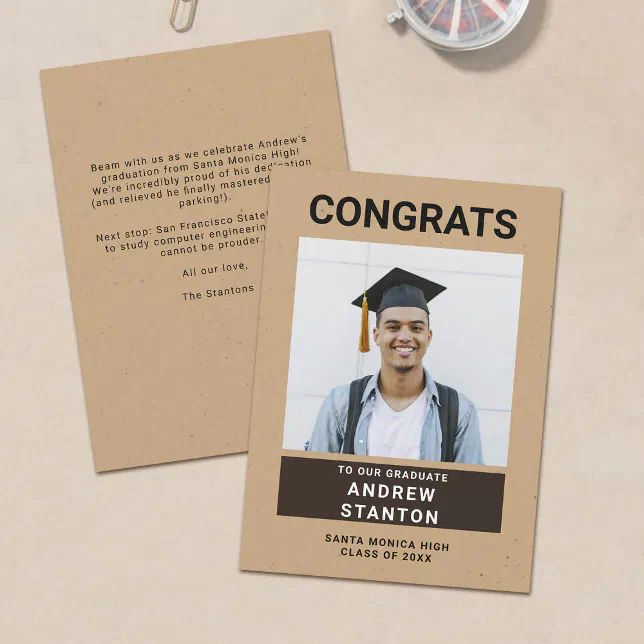 Craft Paper Graduation Sign Craft Paper Modern Simple Boy Graduation Photo Announcement | Zazzle
