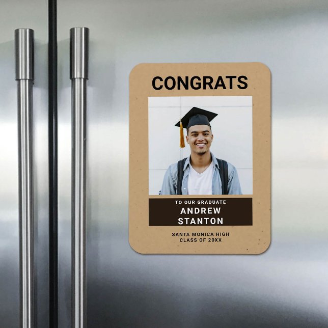 Craft Paper Modern Simple Boy Graduation Photo Magnet (rustic craft graduation photo announcement template magnet)