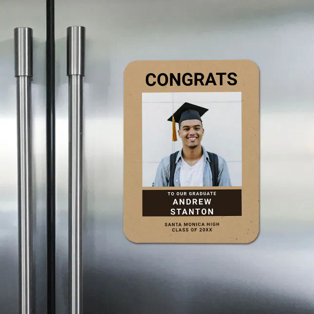 Craft Paper Graduation Sign Craft Paper Modern Simple Boy Graduation Photo Magnet | Zazzle
