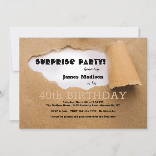 Craft Paper Surprise Birthday Party Invitation