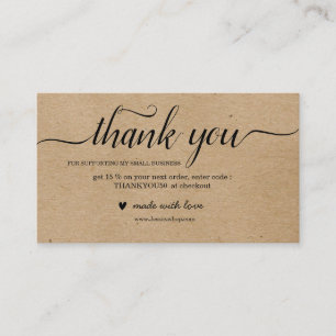 Craft paper thank you card for order packaging