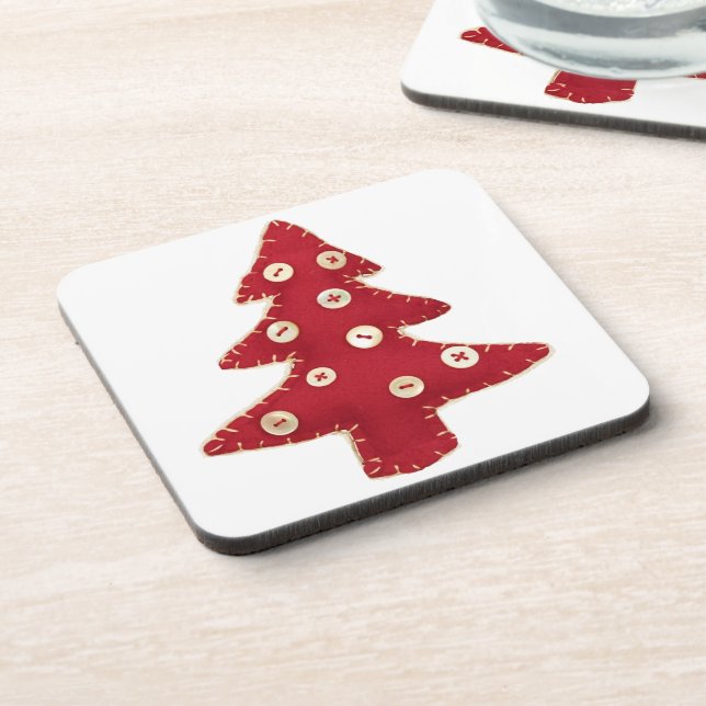 Craft Red Christmas Tree with Button Baubles Beverage Coaster (Left Side)